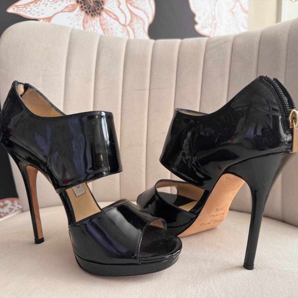 JIMMY CHOO Patent Leather Sandals Size US7.5/IT37.5